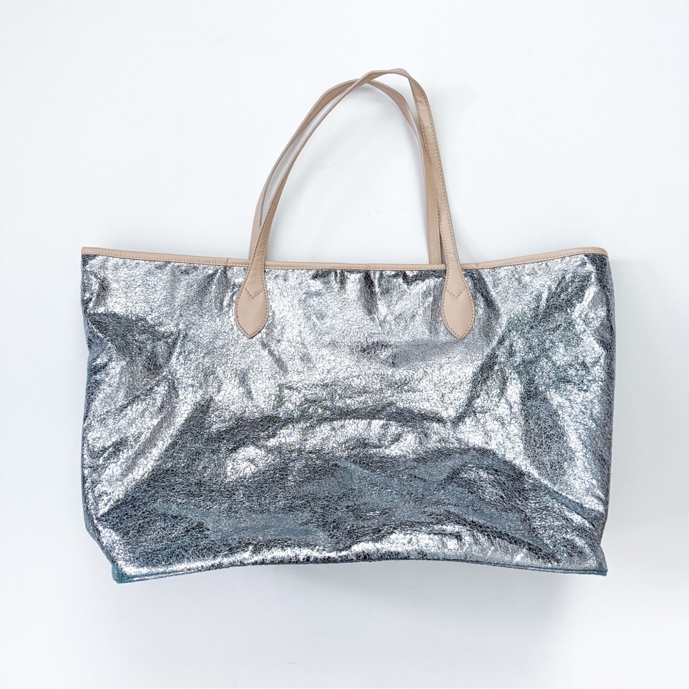 Sorial Metallic Blue Leather Tote Bag